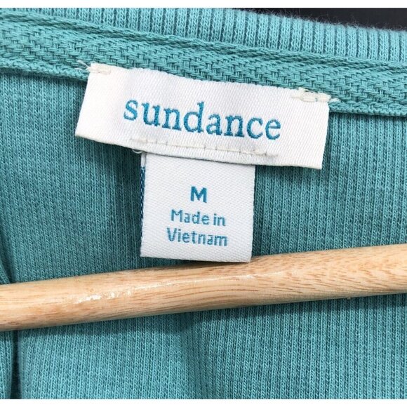 Sundance Womens Ribbed Short Sleeve Top Size M Teal Green Square Scoop Neck - Picture 3 of 6
